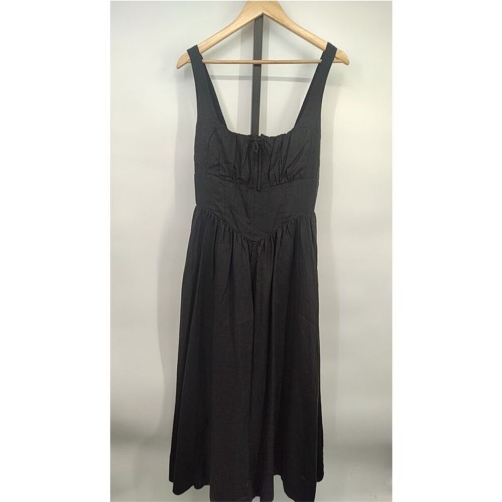 Quince 100% European Linen Corset Midi Dress black M - Picture 2 of 4